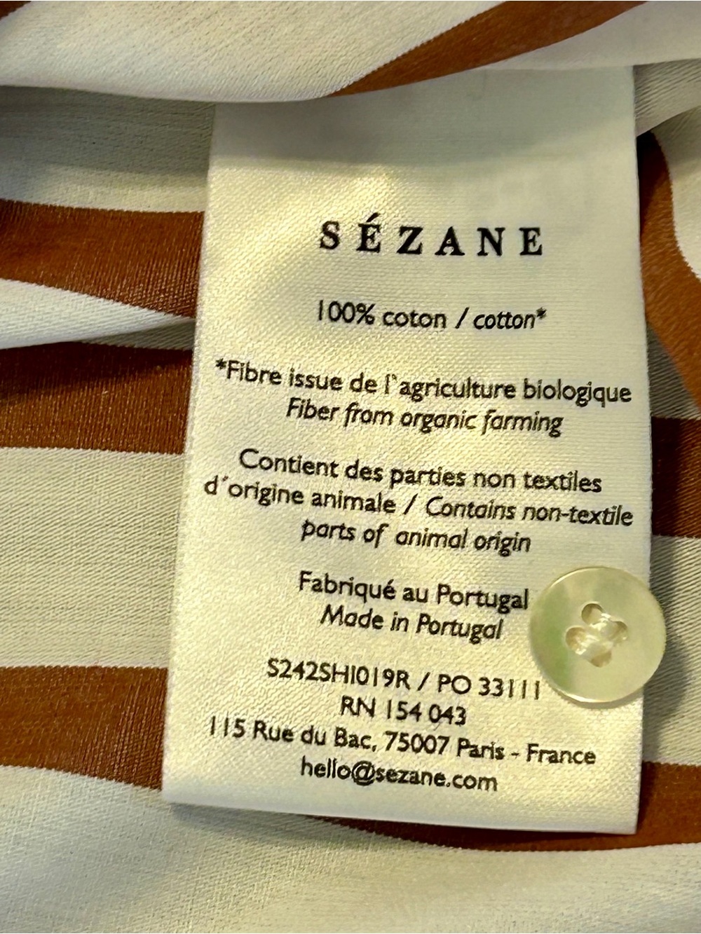 BNWT SZ 4 / 36 SÉZANE Bilma Brown and Ecru Striped Button Down 🇫🇷‼️ - Picture 7 of 8